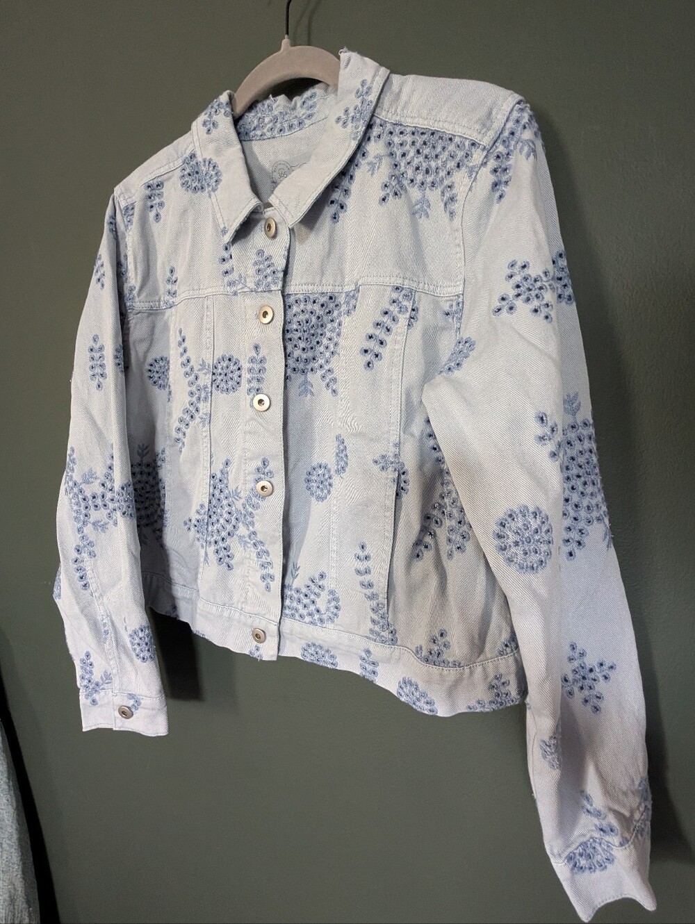 Destination 365 Light Blue Eyelet Lace Denim Jacket Size M